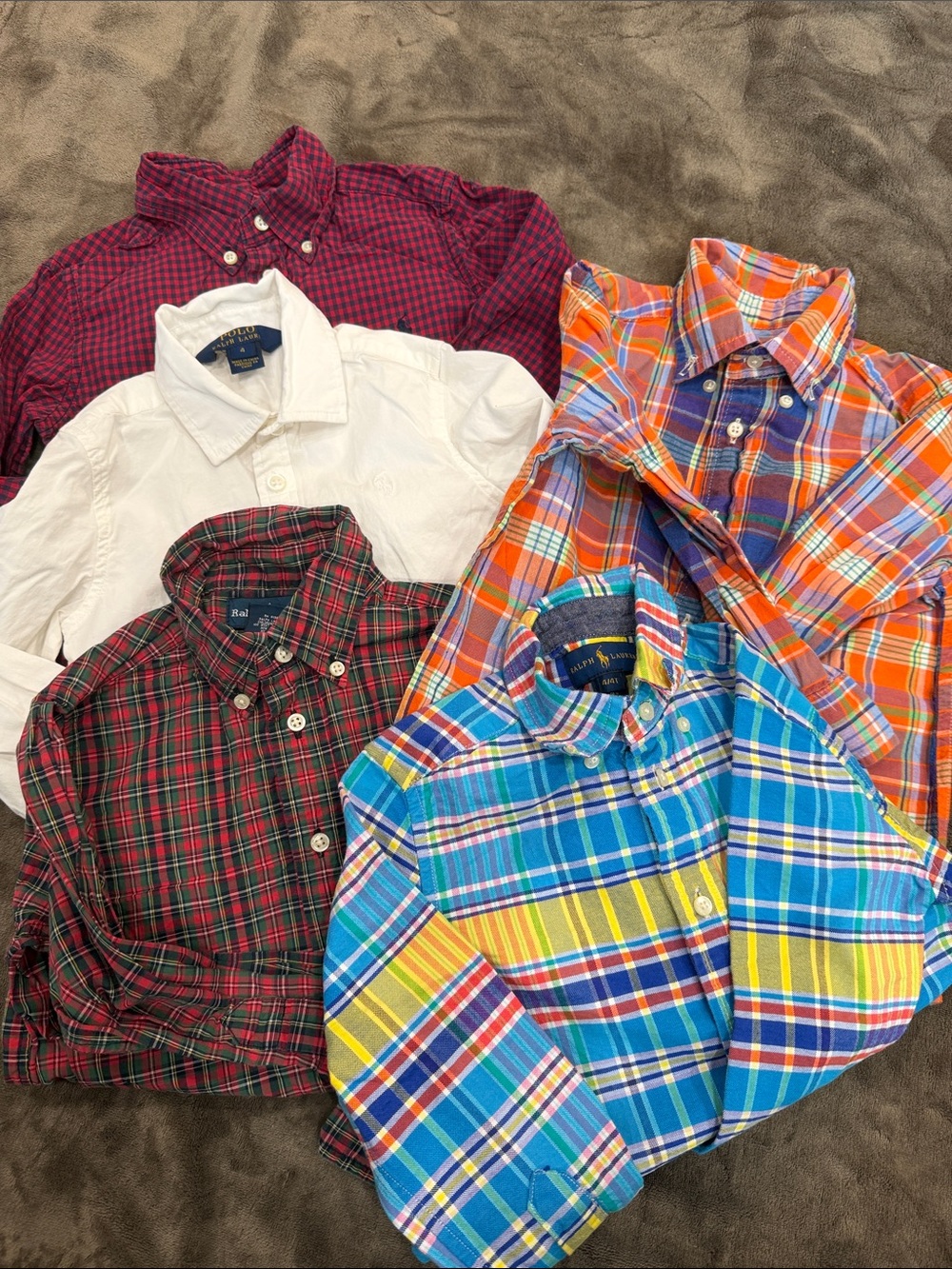 BUNDLE OF 5 POLO Ralph Lauren Multi-Color Plaid & Solid Button-Down Shirt Assor